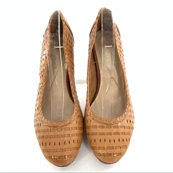 Andrew Geller girly womens heels size 7.5 tan leather woven platforms - Picture 2 of 12